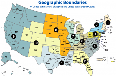 Map of the boundaries of the United States Courts of Appeals and United States District Courts